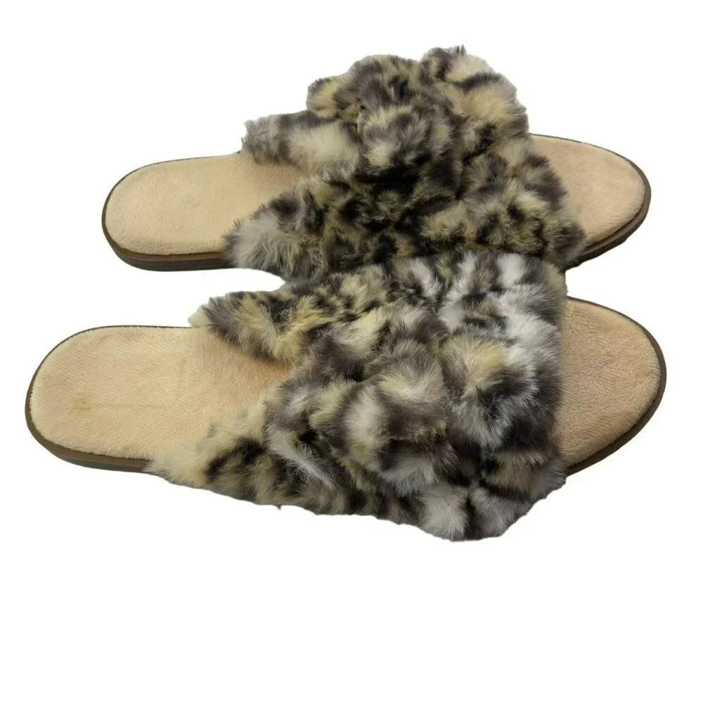 Loft Cheetah Faux Fur‎ Buckle Slippers Size M 7 - 8